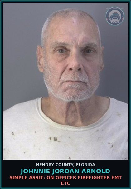 CCW arrest card for JOHNNIE JORDAN ARNOLD in Hendry County: SIMPLE ASSLT: ON OFFICER FIREFIGHTER EMT ETC