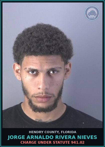 CCW arrest card for JORGE ARNALDO RIVERA NIEVES in Hendry County: Charge under statute 941.02