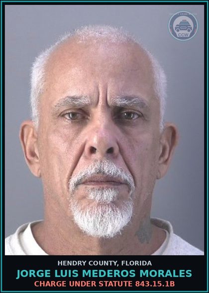 CCW arrest card for JORGE LUIS MEDEROS MORALES in Hendry County: Charge under statute 843.15.1B