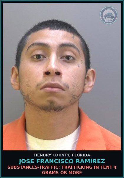 CCW arrest card for JOSE FRANCISCO RAMIREZ in Hendry County: AMPHETAMINE-TRAFFIC: OR Methamp 14 GRAMS OR OVER