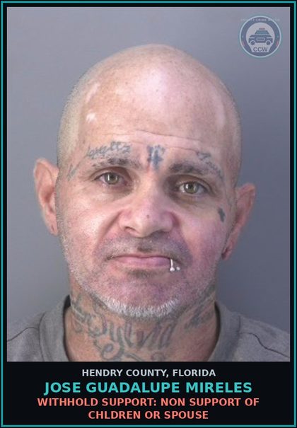 CCW arrest card for JOSE GUADALUPE MIRELES in Hendry County: WITHHOLD SUPPORT: NON SUPPORT OF CHILDREN OR SPOUSE