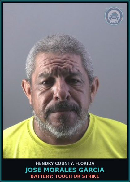CCW arrest card for JOSE MORALES GARCIA in Hendry County: BATTERY: TOUCH OR STRIKE