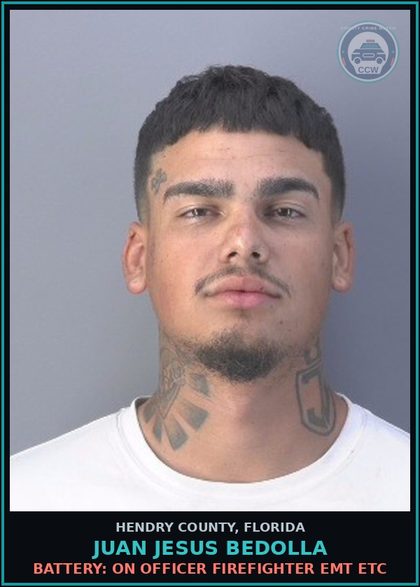 CCW arrest card for JUAN JESUS BEDOLLA in Hendry County: SMUGGLE CONTRABAND: SMUGGLE NARC/HYPNO/EXCIT DRUG CO DET FACIL