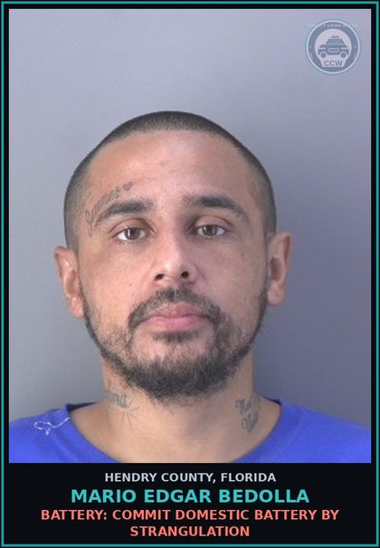 CCW arrest card for MARIO EDGAR BEDOLLA in Hendry County: BATTERY: COMMIT DOMESTIC BATTERY BY STRANGULATION