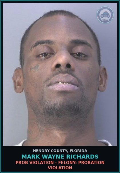 CCW arrest card for MARK WAYNE RICHARDS in Hendry County: PROB VIOLATION - FELONY: PROBATION VIOLATION