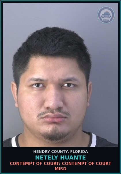 CCW arrest card for NETELY HUANTE in Hendry County: CONTEMPT OF COURT: CONTEMPT OF COURT MISD