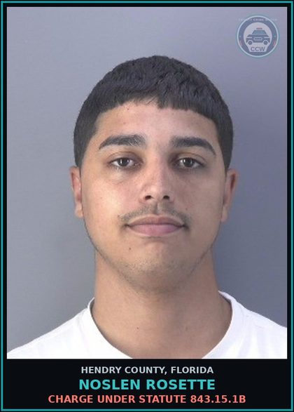 CCW arrest card for NOSLEN ROSETTE in Hendry County: Charge under statute 843.15.1B