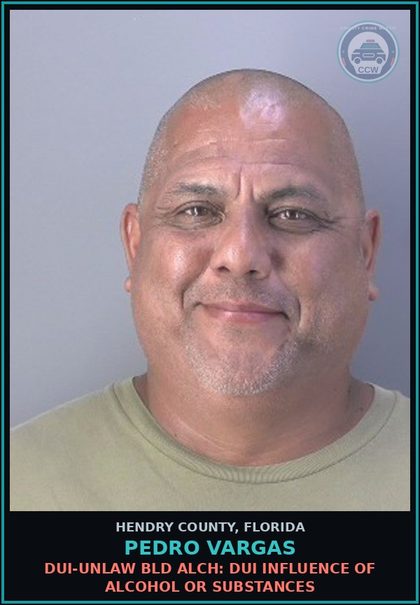 CCW arrest card for PEDRO VARGAS in Hendry County: DUI-UNLAW BLD ALCH: DUI INFLUENCE OF ALCOHOL OR DRUGS