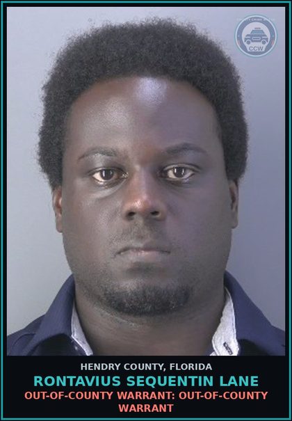 CCW arrest card for RONTAVIUS SEQUENTIN LANE in Hendry County: OUT-OF-COUNTY WARRANT: OUT-OF-COUNTY WARRANT