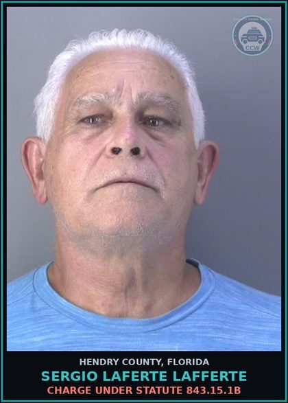 CCW arrest card for SERGIO LAFERTE LAFFERTE in Hendry County: Charge under statute 843.15.1B