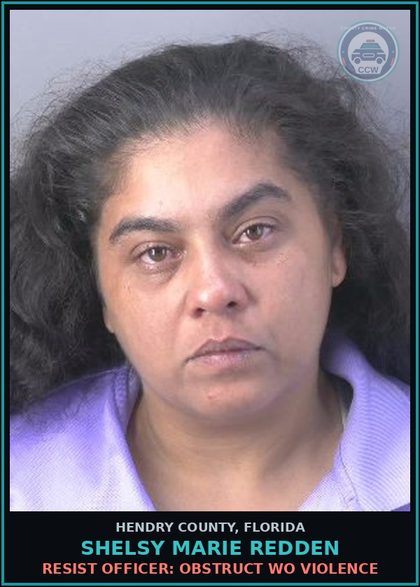 CCW arrest card for SHELSY MARIE REDDEN in Hendry County: RESIST OFFICER: OBSTRUCT WO VIOLENCE