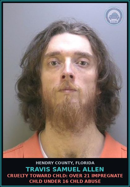 CCW arrest card for TRAVIS SAMUEL ALLEN in Hendry County: Charge under statute 843.15.1A