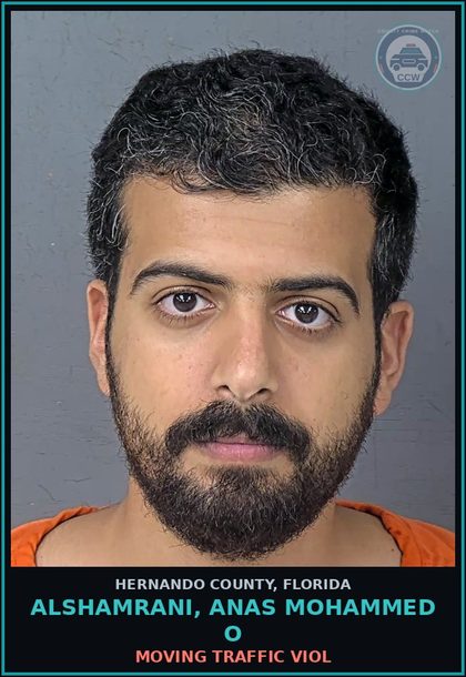 CCW arrest card for ALSHAMRANI, ANAS MOHAMMED O in Hernando County: MOVING TRAFFIC VIOL