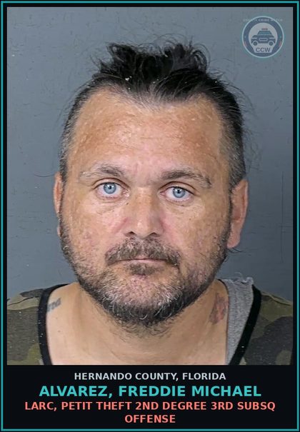 CCW arrest card for ALVAREZ, FREDDIE MICHAEL in Hernando County: LARC