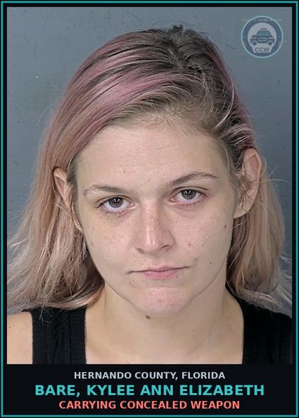 CCW arrest card for BARE, KYLEE ANN ELIZABETH in Hernando County: CARRYING CONCEALED WEAPON