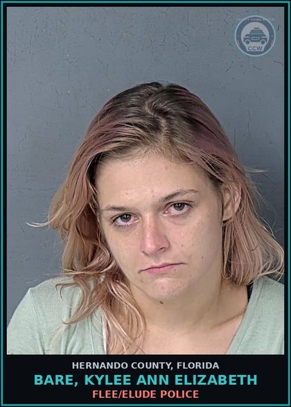 CCW arrest card for BARE, KYLEE ANN ELIZABETH in Hernando County: FLEE/ELUDE POLICE