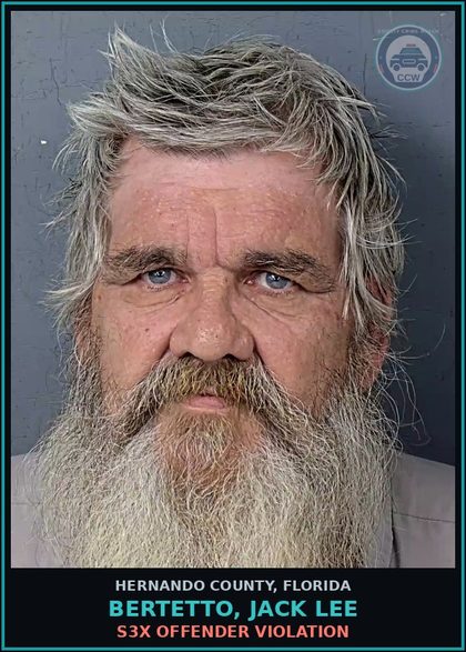 CCW arrest card for BERTETTO, JACK LEE in Hernando County: s3x OFFENDER VIOLATION