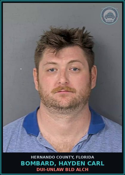 CCW arrest card for BOMBARD, HAYDEN CARL in Hernando County: DUI-UNLAW BLD ALCH