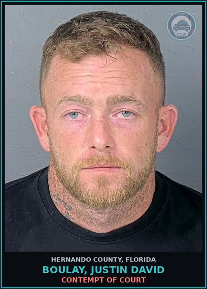 CCW arrest card for BOULAY, JUSTIN DAVID in Hernando County: CONTEMPT OF COURT