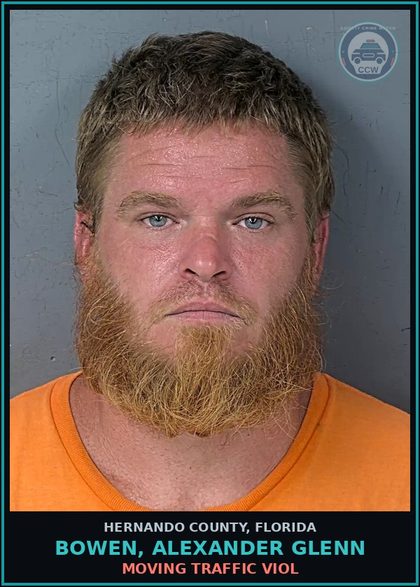 CCW arrest card for BOWEN, ALEXANDER GLENN in Hernando County: MOVING TRAFFIC VIOL