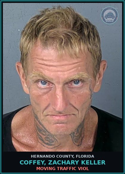 CCW arrest card for COFFEY, ZACHARY KELLER in Hernando County: MOVING TRAFFIC VIOL