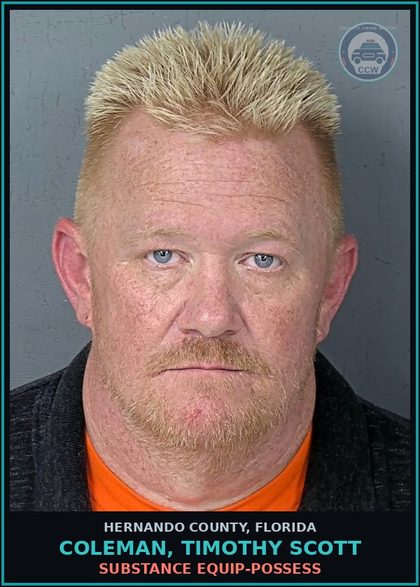 CCW arrest card for COLEMAN, TIMOTHY SCOTT in Hernando County: DRUG EQUIP-POSSESS