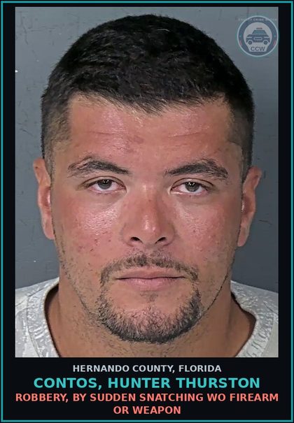 CCW arrest card for CONTOS, HUNTER THURSTON in Hernando County: BURGL, OCCUPIED CONVEYANCE UNARMED