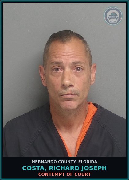 CCW arrest card for COSTA, RICHARD JOSEPH in Hernando County: CONTEMPT OF COURT