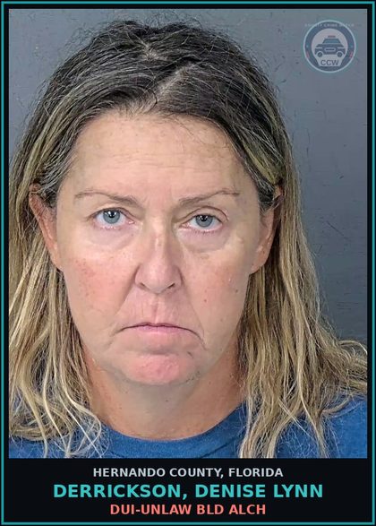CCW arrest card for DERRICKSON, DENISE LYNN in Hernando County: DUI-UNLAW BLD ALCH