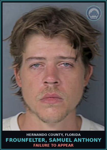 CCW arrest card for FROUNFELTER, SAMUEL ANTHONY in Hernando County: FAILURE TO APPEAR