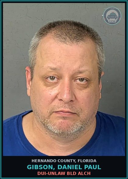 CCW arrest card for GIBSON, DANIEL PAUL in Hernando County: DUI-UNLAW BLD ALCH
