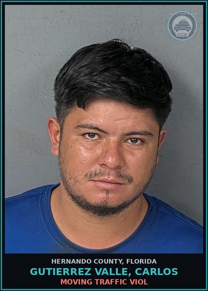 CCW arrest card for GUTIERREZ VALLE, CARLOS in Hernando County: MOVING TRAFFIC VIOL