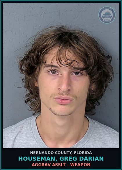 CCW arrest card for HOUSEMAN, GREG DARIAN in Hernando County: AGGRAV ASSLT - WEAPON