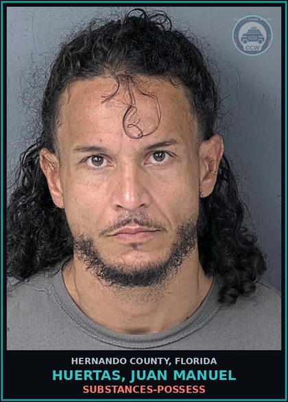CCW arrest card for HUERTAS, JUAN MANUEL in Hernando County: DRUGS-POSSESS