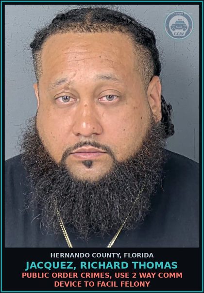 CCW arrest card for JACQUEZ, RICHARD THOMAS in Hernando County: Canna-POSSESS