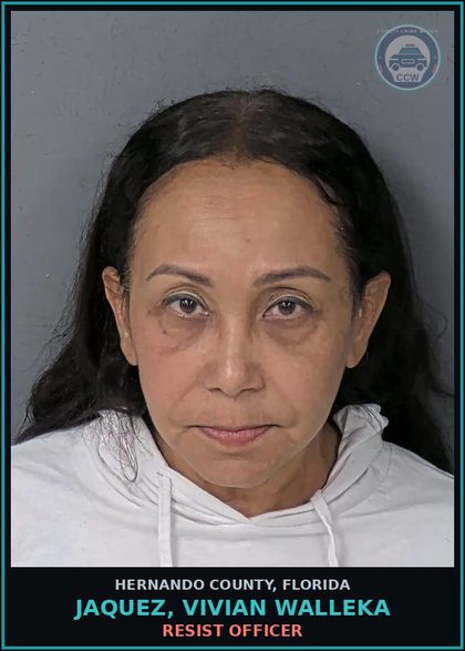 CCW arrest card for JAQUEZ, VIVIAN WALLEKA in Hernando County: Canna-SELL
