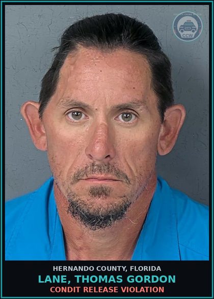 CCW arrest card for LANE, THOMAS GORDON in Hernando County: CONDIT RELEASE VIOLATION