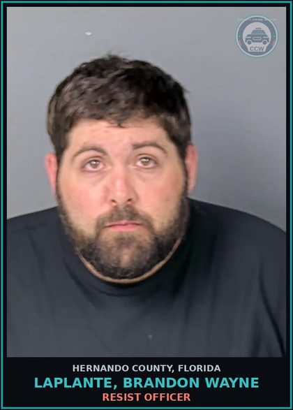 CCW arrest card for LAPLANTE, BRANDON WAYNE in Hernando County: MOVING TRAFFIC VIOL