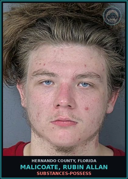 CCW arrest card for MALICOATE, RUBIN ALLAN in Hernando County: DRUGS-POSSESS