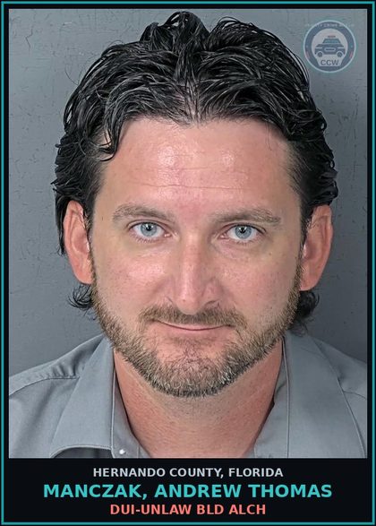 CCW arrest card for MANCZAK, ANDREW THOMAS in Hernando County: DUI-UNLAW BLD ALCH