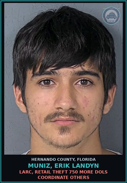 CCW arrest card for MUNIZ, ERIK LANDYN in Hernando County: LARC