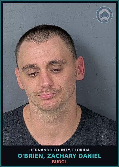 CCW arrest card for O'BRIEN, ZACHARY DANIEL in Hernando County: BURGL