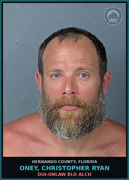 CCW arrest card for ONEY, CHRISTOPHER RYAN in Hernando County: DUI-UNLAW BLD ALCH