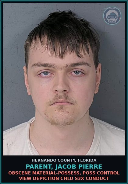 CCW arrest card for PARENT, JACOB PIERRE in Hernando County: OBSCENE MATERIAL-POSSESS