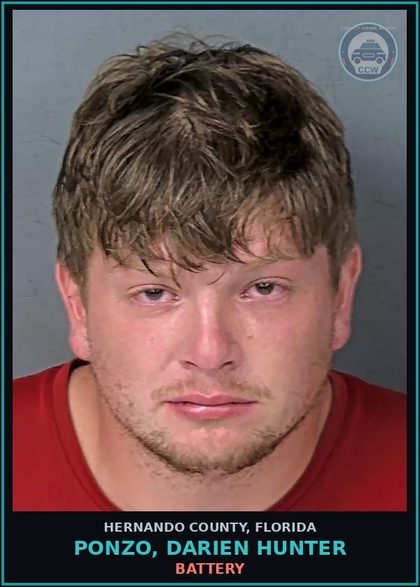 CCW arrest card for PONZO, DARIEN HUNTER in Hernando County: BATTERY