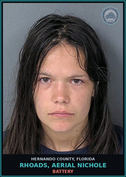 CCW arrest card for RHOADS, AERIAL NICHOLE in Hernando County: BATTERY