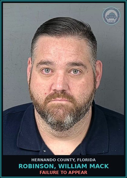 CCW arrest card for ROBINSON, WILLIAM MACK in Hernando County: FAILURE TO APPEAR
