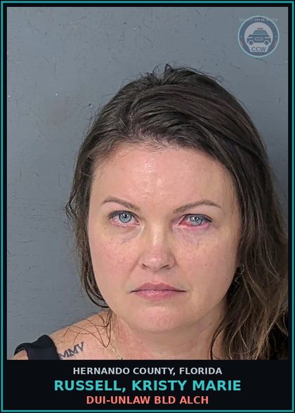 CCW arrest card for RUSSELL, KRISTY MARIE in Hernando County: DUI-UNLAW BLD ALCH