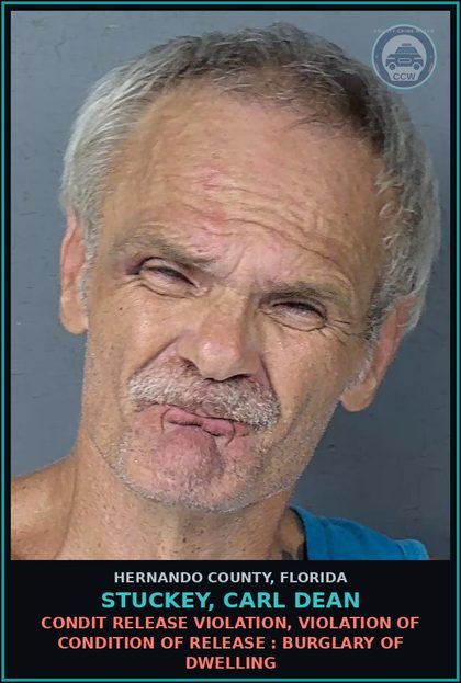 CCW arrest card for STUCKEY, CARL DEAN in Hernando County: CONDIT RELEASE VIOLATION