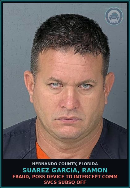 CCW arrest card for SUAREZ GARCIA, RAMON in Hernando County: LARC, RETAIL THEFT 750 MORE DOLS COORDINATE OTHERS
